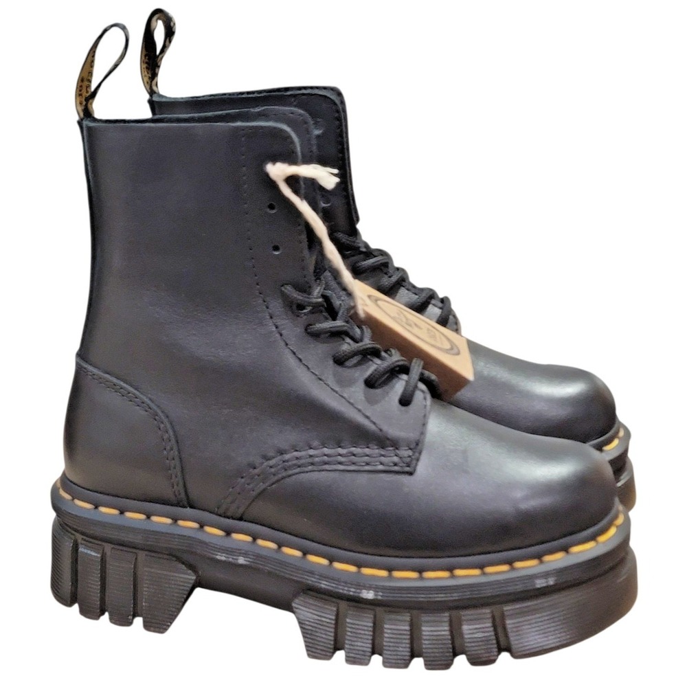 Dr. Martens Audrick 8-Eye Platform Boots Black Nappa Leather Women's Size 5 NWT‎